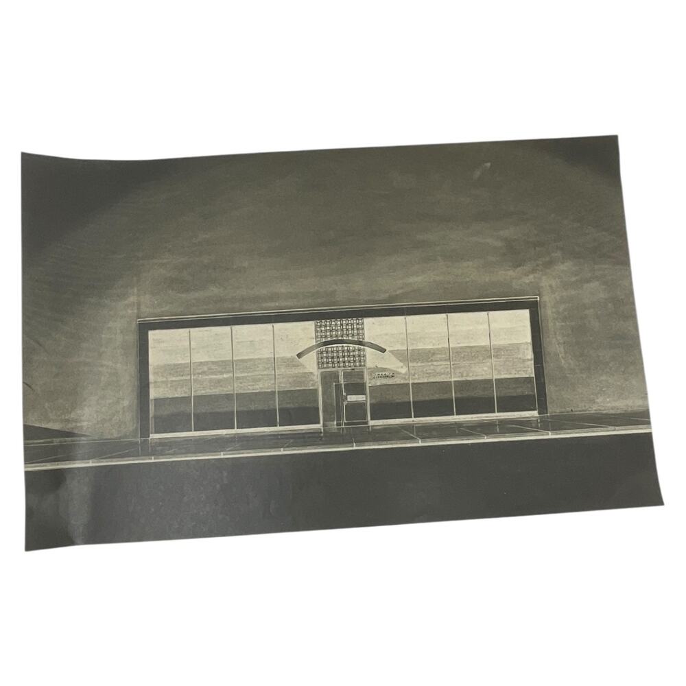 Vintage Architectural Art Print Modernist Building Black and White‎ 17x10.75